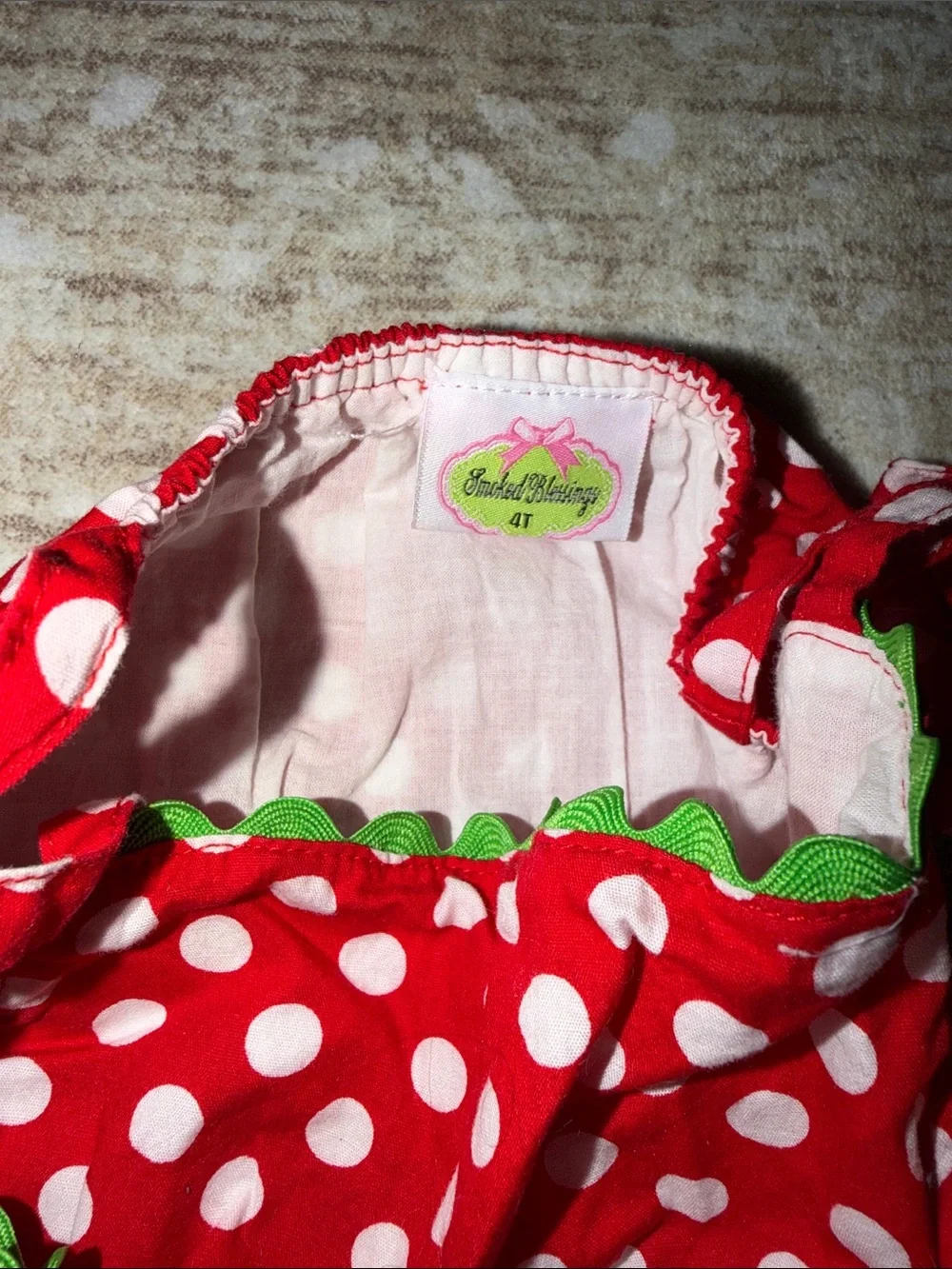 Smocked Blessings Girls' Red Polka Dot Tie-Strap Santa Minnie Mouse Dress